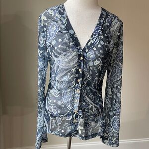 Elegant Navy Floral Button Down Shirt